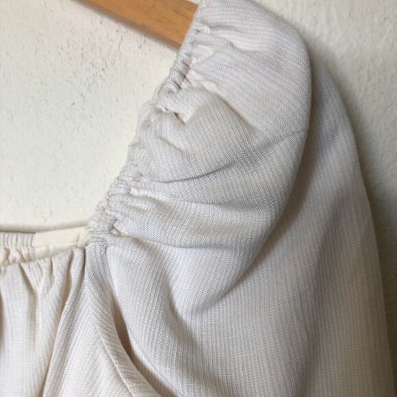 & Other Stories Puff Sleeve Fitted Cropped Top Smocked Back Ivory Milk Maid - Picture 8 of 12